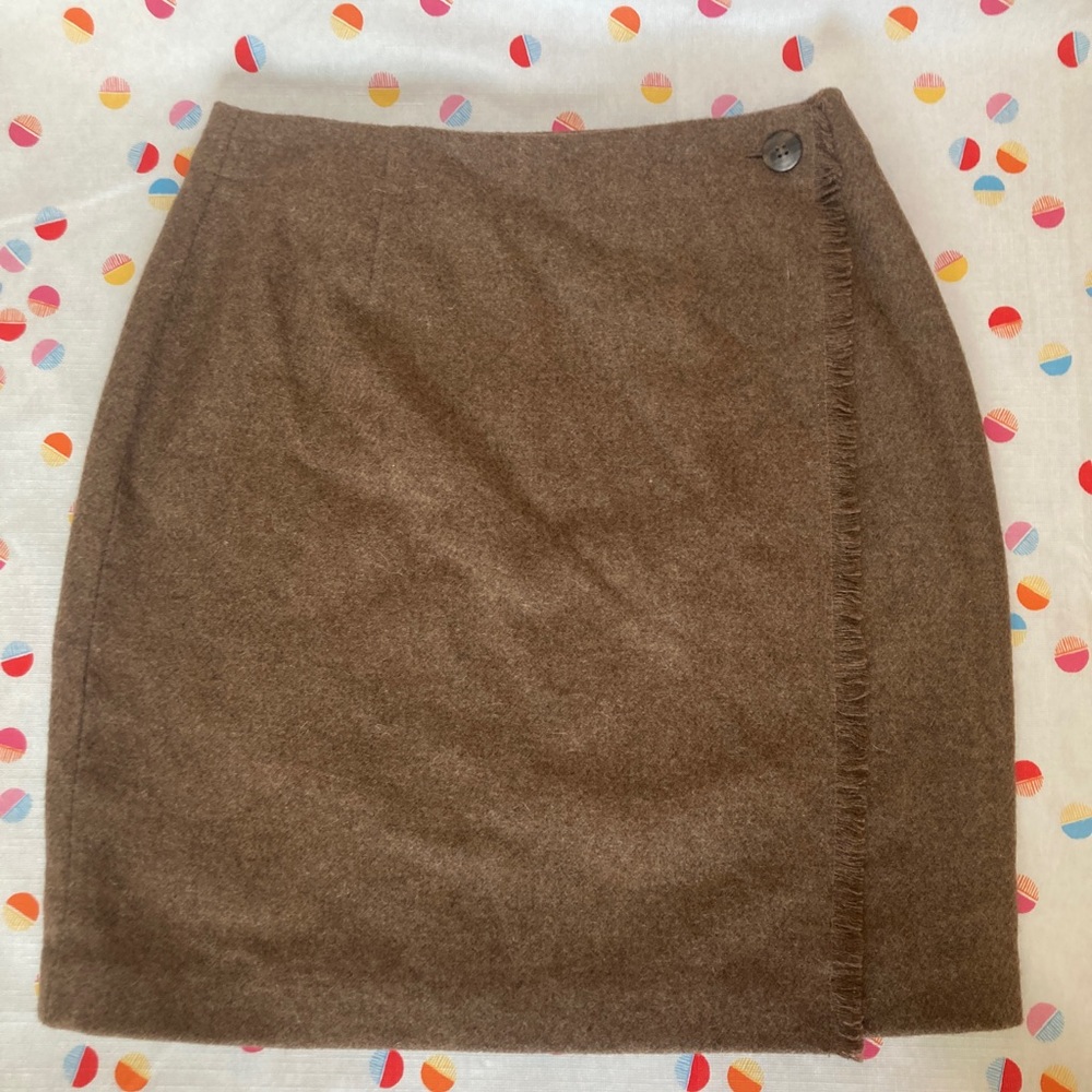 Brown Wool Mini Pencil Wrap Skirt size 6